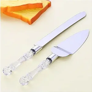 COD: 4456 - Conjunto Faca Com Espátula Para Bolo Cabo Acrílico Luxo - Wellmix