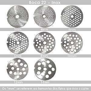 Disco Inox para Moedor de Carne Boca 22 - de 3mm a 14mm