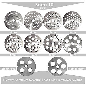 Disco Aço carbono para Moedor de Carne Boca 10 - de 3mm a 16mm