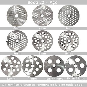 Disco Aço carbono para Moedor de Carne Boca 22 - de 3mm a 14