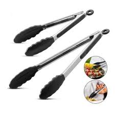 Pegador Em Silicone E Aço Inox Preto 34 Cm