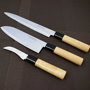 Jogo de Faca Japanese 3 Peças Cabo De Madeira - Mundial.