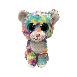 Gato Colorido com Olhos Grandes e Brilhantes Pelúcia 20cm, toque macio, presente, máquina de bichinhos, ursinho de pelúc