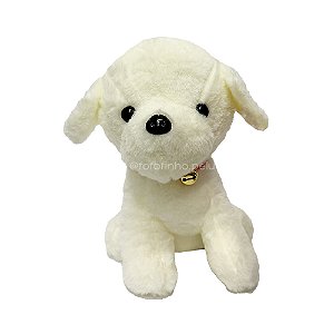 Cachorro com Sininho de Pelúcia, cor branco, presente, ursinho de pelúcia