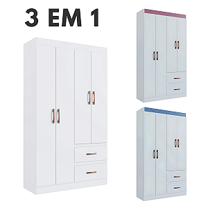 Guarda Roupa Dallas Flex 3 em 1 Adulto/Infantil com 4 portas e 2 gavetas