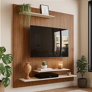 Painel para TV até 65 Polegadas Chicago Marrom Freijó com prateleiras