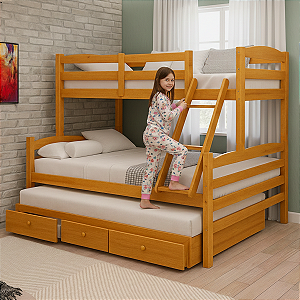 Treliche Casal com Auxiliar Casal e 3 Gavetas