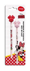 LÁPIS HB MINNIE COM PONTEIRA DE BORRACHA C/ 2UN MOLIN