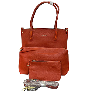 Kit Bolsa Feminina Vermelho VulcânicoTiracolo + Bolsa Tote + Carteira