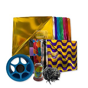 Kit Pacote de Flechinha pequena laminada 35x35 + Rabiola 100 metros + Carretilha de plástico pequena + Linha 500 jardas vera cruz.