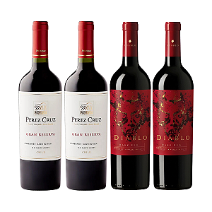 Kit 4 Vinhos Tintos 2 Perez Cruz e 2 Diablo Dark Red