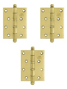 Dobradiça Porta Dourada Brilho 4x3 Latão Jogo 3 Un Reforçada