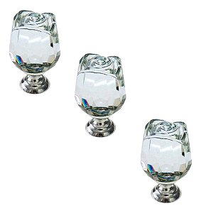 Kit 3 Puxador Italy Line 4523 Rosa Vidro Transparente