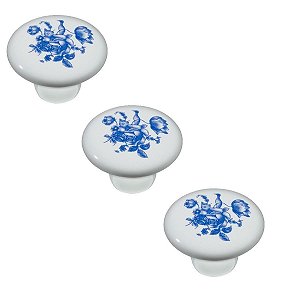 Kit 3 Puxador Italy Line Ceramica Il7068 Estampa Azul Louça