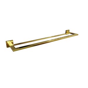 Porta Toalha Toalheiro Duplo Dourado Eterna 60cm Inox Gold