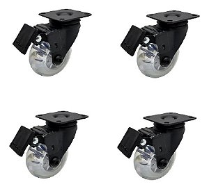 Kit 4 Rodízio Preto Giratório Móveis Silicone 50mm Com Freio