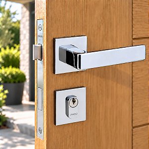 Fechadura Porta Externa Modena Pado Cromada 55mm C/ Cilindro