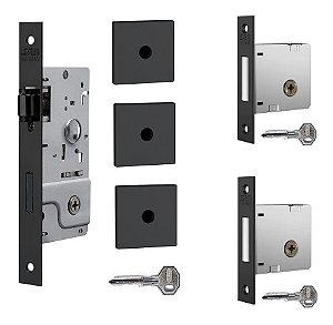 Fechadura Kit Rolete Pivotante Stam Preta + Travas Tetra Qua