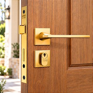 Fechadura Porta Externa Sala Quarto Dourada Gold Stam 40mm