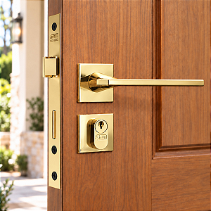 Fechadura Porta Externa Sala Quarto Dourada Gold Stam 40mm