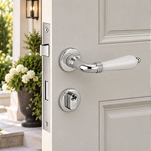 Fechadura Externa Lily Cromada Com Branco Imab 55mm Clássica