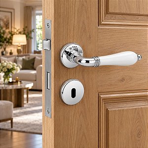 Fechadura Porta Interna Quarto Lily Imab Cromada C/ Branco