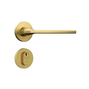 Fechadura Porta Externa Dourada Gold Stam Redonda 40mm Class