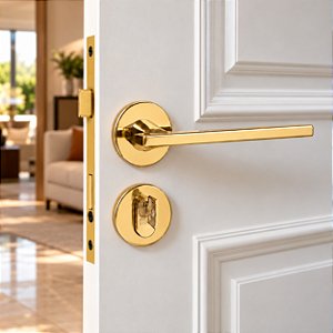 Fechadura Porta Externa Dourada Gold Stam Redonda 40mm Maçaneta