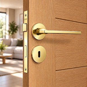 Fechadura Porta Interna Dourada Gold Stam Redonda 40mm Class