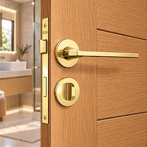 Fechadura Porta Banheiro Dourada Gold Stam 40mm Redonda Clas