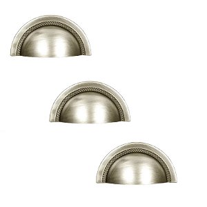 Kit 3 Puxador Shell Zen 64mm Niquel Escovado Com Verniz
