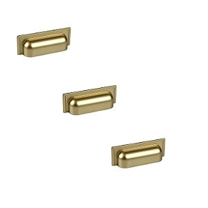 Kit 3 Puxador Plymouth Zen Dourado Concha 80mm Zp5420.955