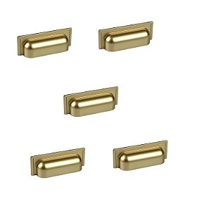 Kit 5 Puxador Plymouth Zen Dourado Concha 80mm Zp5420.955