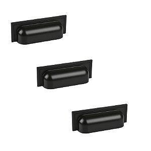 Kit 3 Puxador Plymouth Zen Preto Fosco Concha Zp5420.24