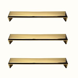 Kit 3 Puxador Creta Zen Gold Brilhante Dourado 192 Mm