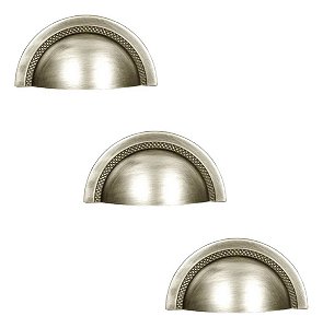 Kit 3 Puxador Shell 48 Mm Zen Niquel Escovado Com Verniz