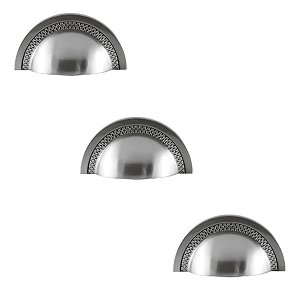 Kit 3 Puxador Shell 64 Mm Zen Cromo Escovado Com Verniz