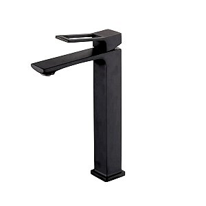 Torneira Banheiro Lavabo Preta Longa Alta Metal Quadrada