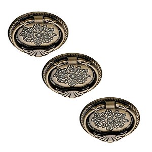 Kit 3 Puxador Italy Line 102 Colonial Antique Metal 8922