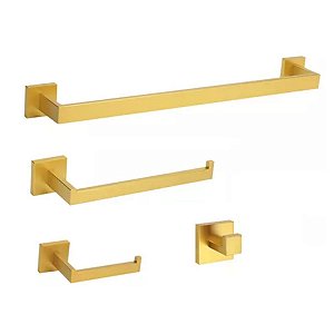KIT ACESSORIOS DE BANHEIRO 4 PECAS DOURADO BRILHANTE INOX