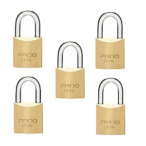 Kit 5 Cadeados Pado Mesmo Segredo Latão Lt 25 Mm Mesma Chave