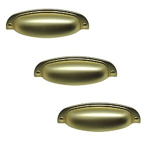 Kit 3 Puxador Concha Colonial Dourado 115 Italy Line 96mm