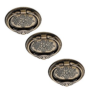 Kit 3 Puxador Italy Line 102 Colonial Antique Metal 8922
