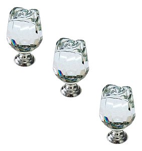 Kit 3 Puxador Italy Line 4523 Rosa Vidro Transparente