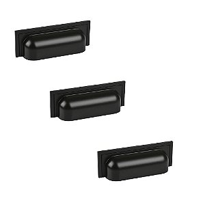 Kit 3 Puxador Plymouth Zen Preto Fosco Concha Zp5420.24