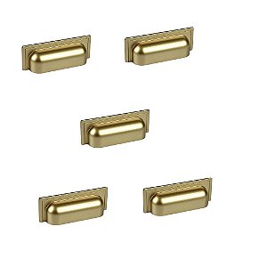 Kit 5 Puxador Plymouth Zen Dourado Concha 80mm Zp5420.955