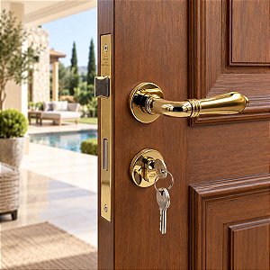 FECHADURA PORTA EXTERNA LILY IMAB DOURADO BRILHANTE 55 MM