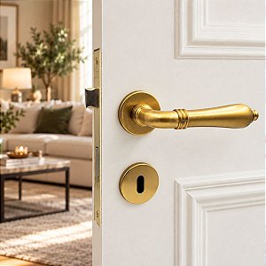 FECHADURA PORTA INTERNA QUARTO LILY IMAB DOURADO OURO ACETINADO MAQUINA 55MM COLONIAL CLASSICA