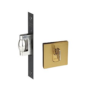 Fechadura Trava Rolete Porta Pivotante Pado Dourada Escovada Externa Segurança