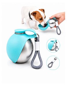 Garrafa Bebedouro Portátil Cachorro Pet 285ml Aço Inox Azul